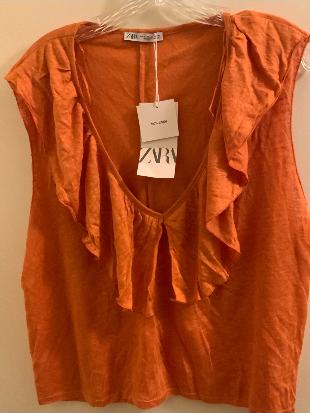 Zara Orange Ruffle V-Neck Linen Camisole